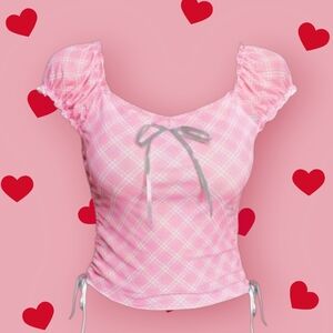 Kawaii Elegant Plaid Puff Sleeve Top